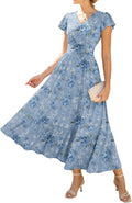 Sophie Abito Donna Midi a Fiori – Scollo a V, Manches Balze, Taille Marquée, Tasche