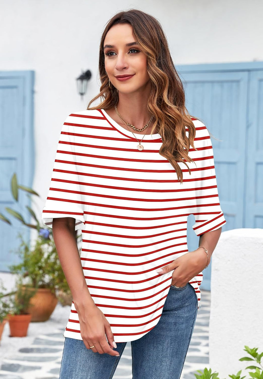 Josefina T-Shirt Donna Oversize – Girocollo, Manches Retroussées, Top Fluida Estate