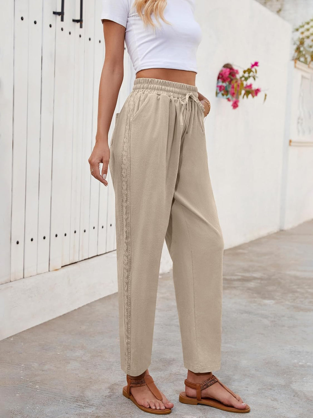 Ysabel Pantalone Donna Lin Capri – Pizzo, Linea Large, Vita Elastica Estate Chic