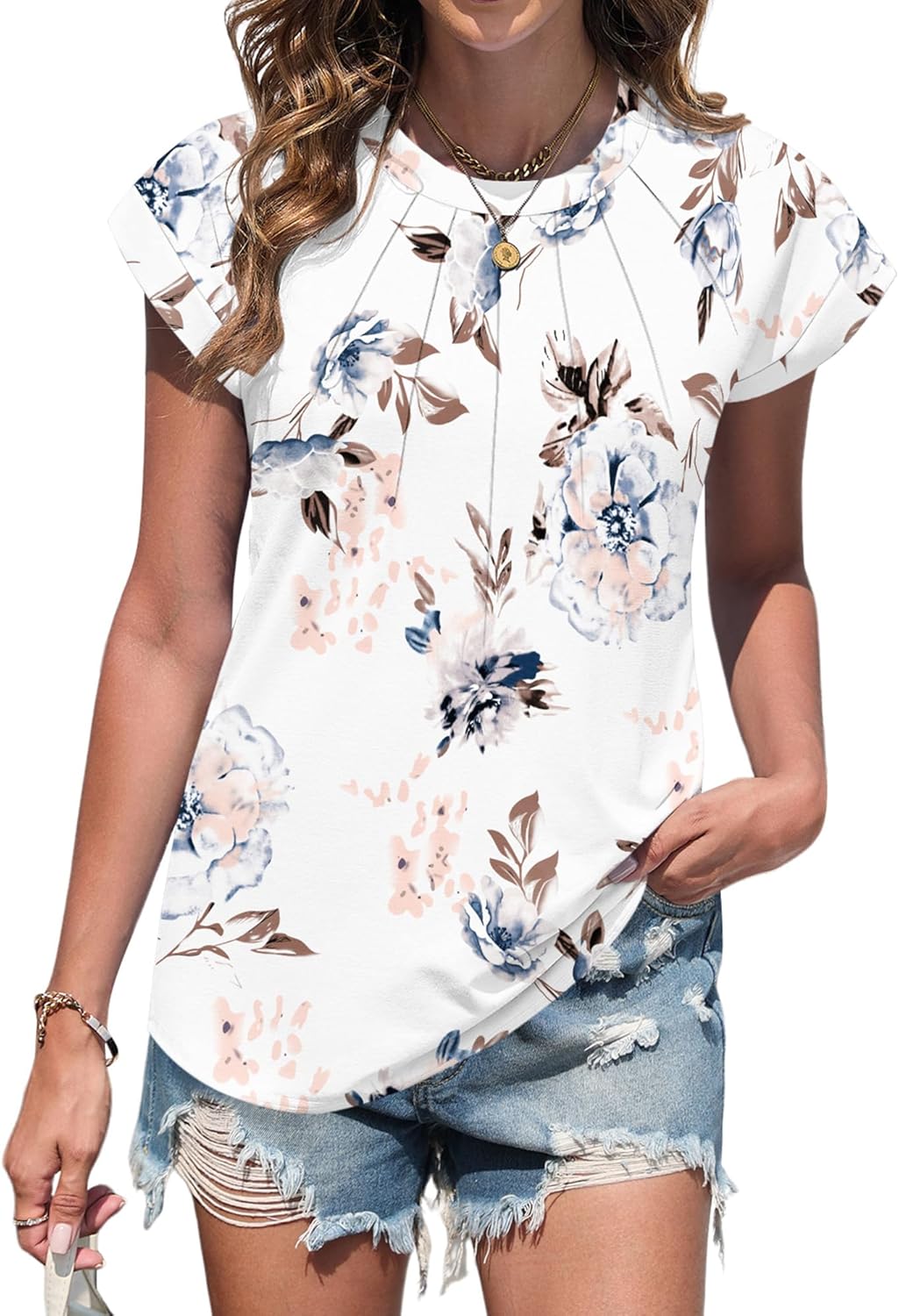 Lima Top Donna Girocollo – Manches Cap, Plissettato Elegante, Linea Fluida Estate