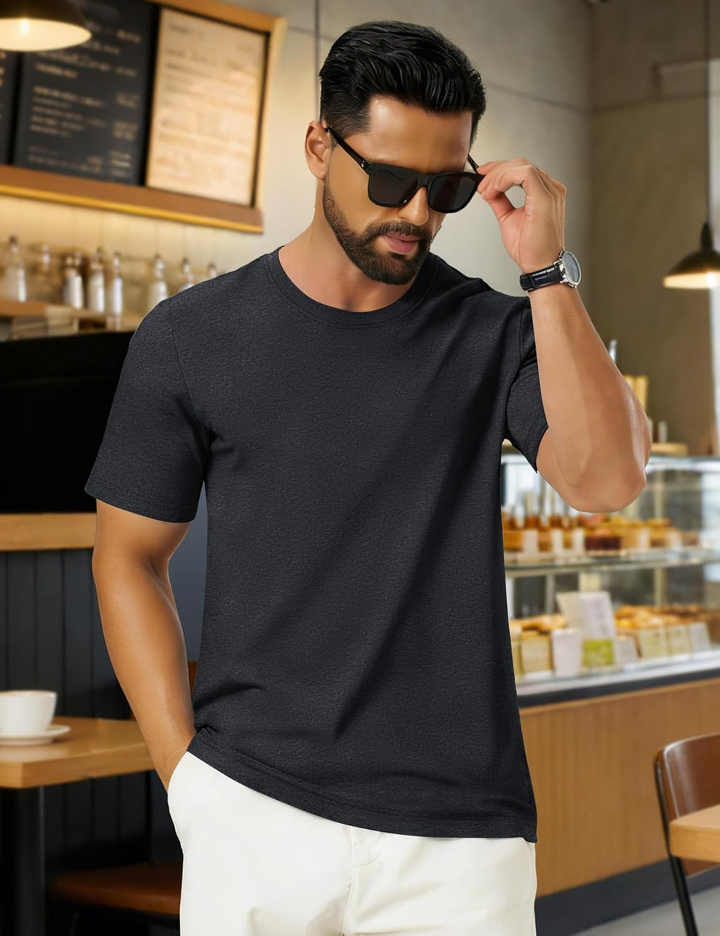 Léon T-Shirt Uomo – Tee-Shirt Cotone Morbido, Respirant & Style Casual Basique