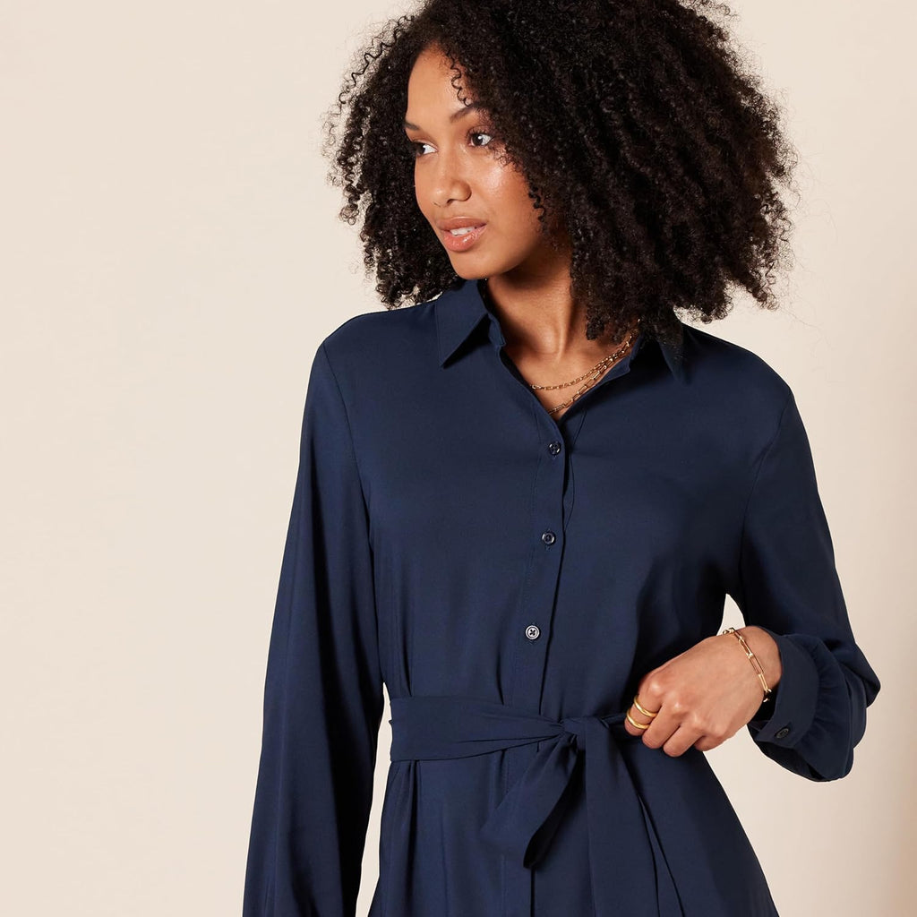 Sophie Abito Camicia Donna Midi – Col Classique, Maniche Lunghe, Ceinture Elegante