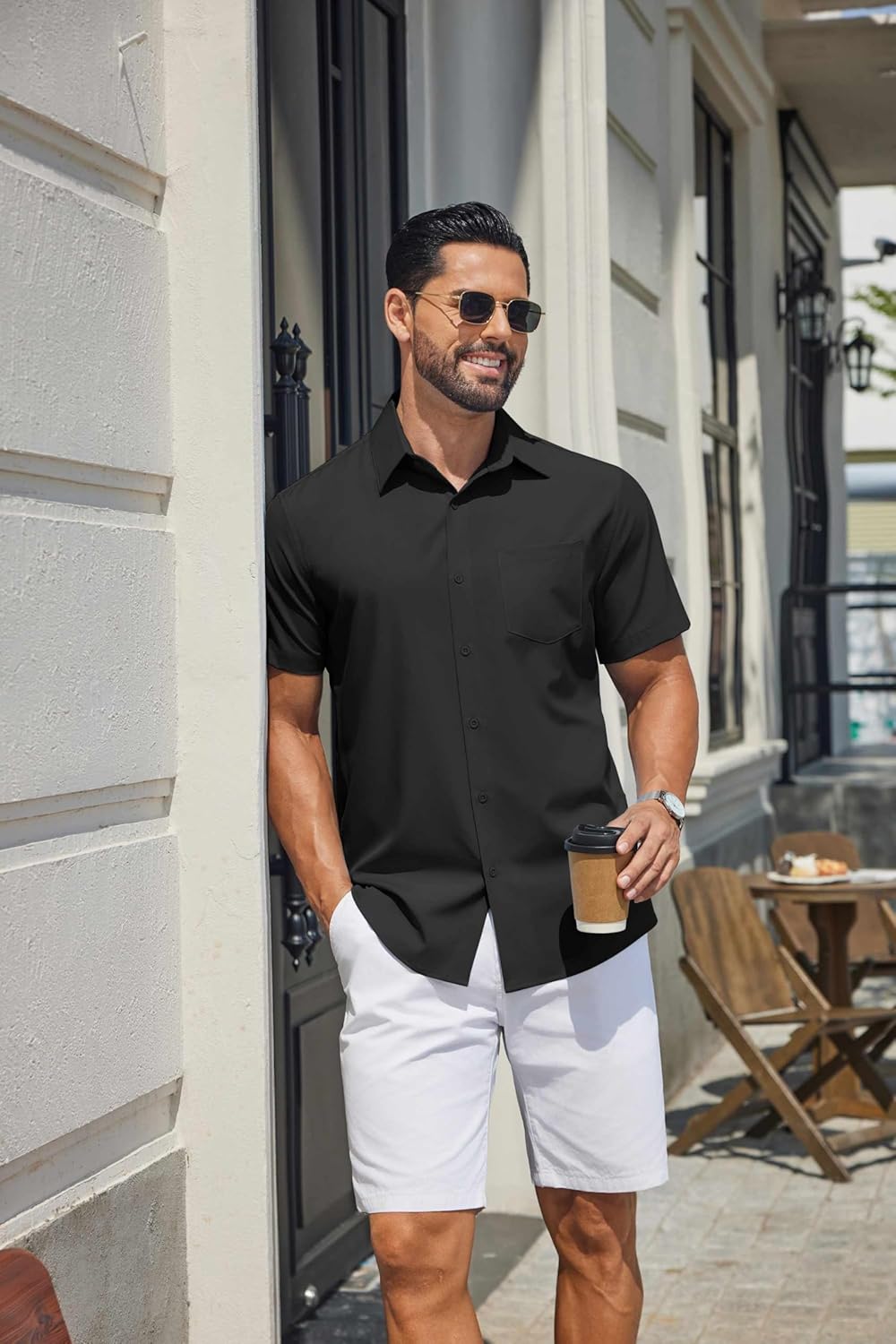 Hulyo Camicia Uomo – Camicia Stretch Maniche Corte, Boutonnée & Style Casual Chic