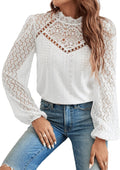Norie Blusa Donna Pizzo – Col Montant, Manches Lanternes, Top Elegante