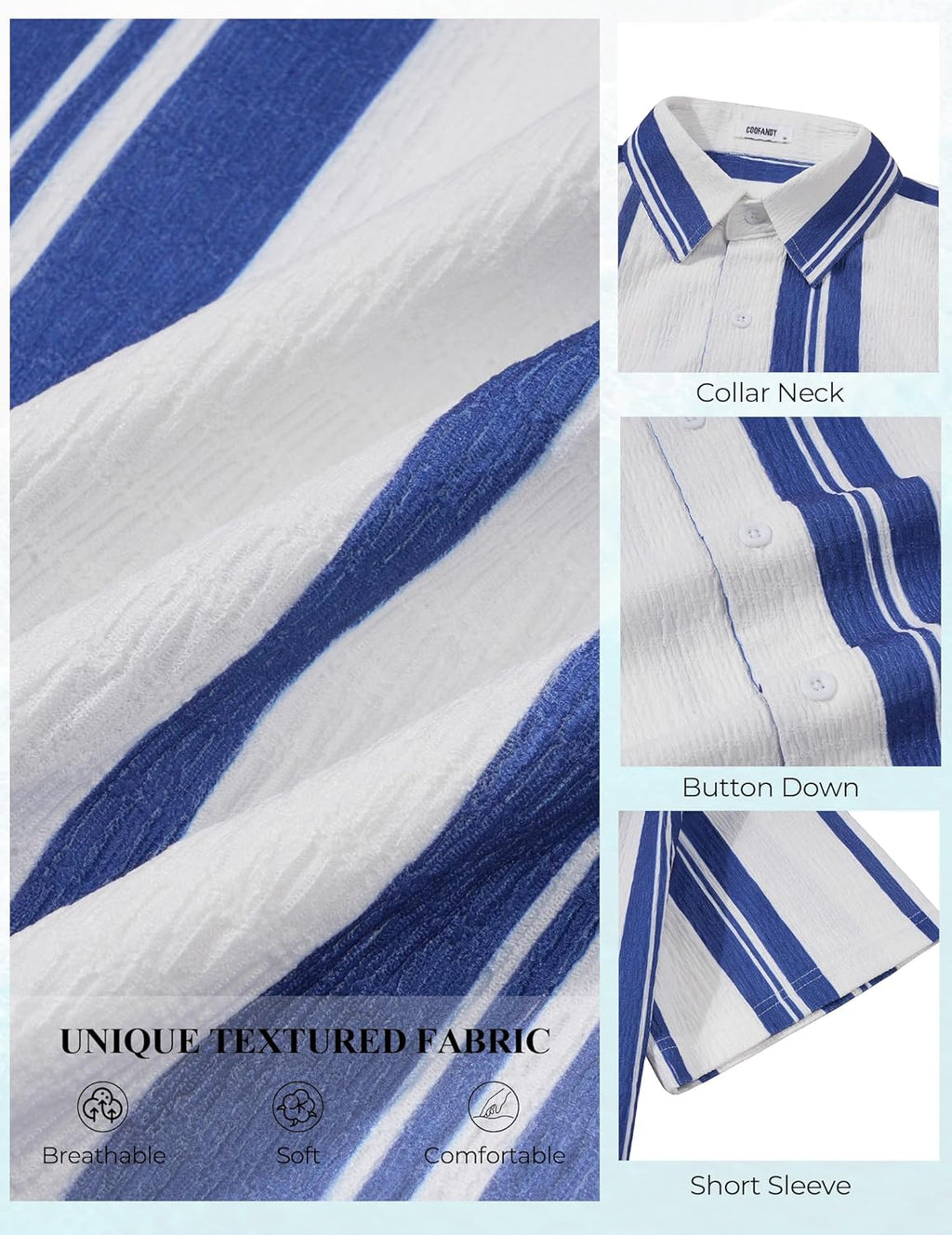 Milan Camicia Uomo – Camicia Rayée Texturée Maniche Corte, Style Estate Casual