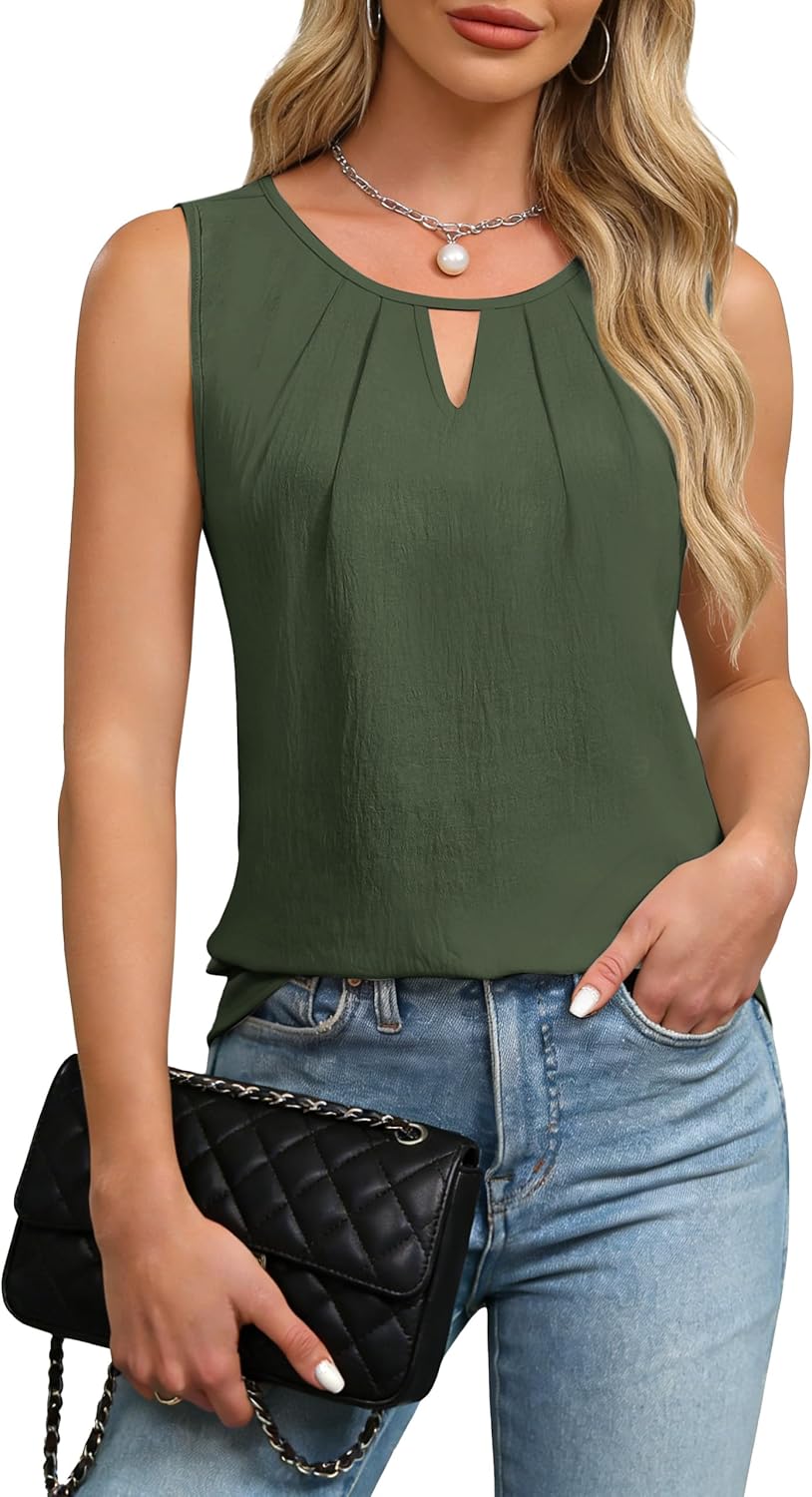 Janei Top Donna Scollo a V Keyhole – Débardeur Fluida Senza Maniche Elegante Estate