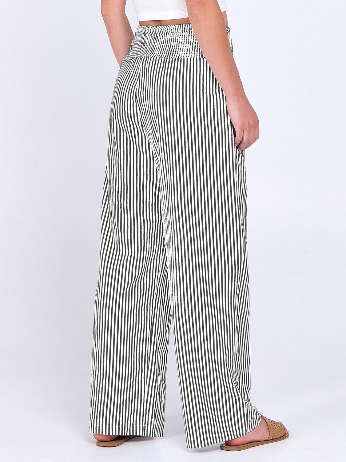 Léah Pantalone Donna – Pantalone Palazzo Rayé Vita Alta & Tasche Estate