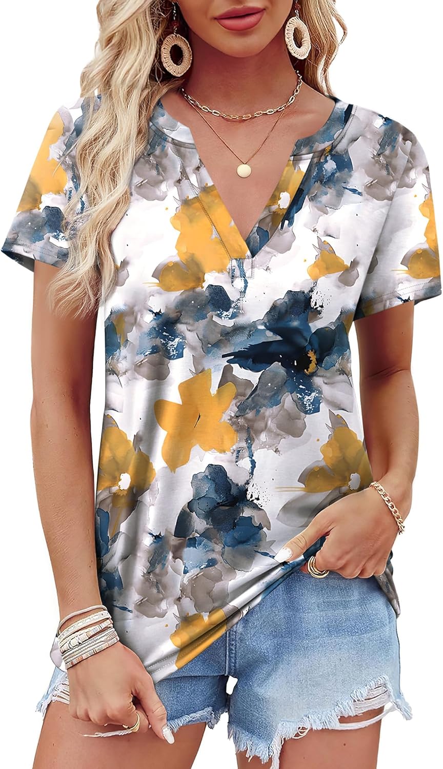 Roberta T-Shirt Donna Scollo a V – Top Maniche Corte Linea Fluida Leggero Estate Casual