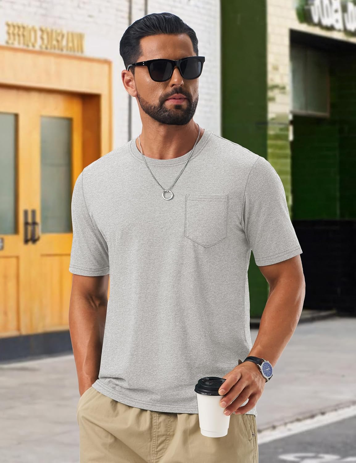 Leonardo T-Shirt Uomo – T-Shirt Cotone Morbido con Poche, Respirant & Casual Estate