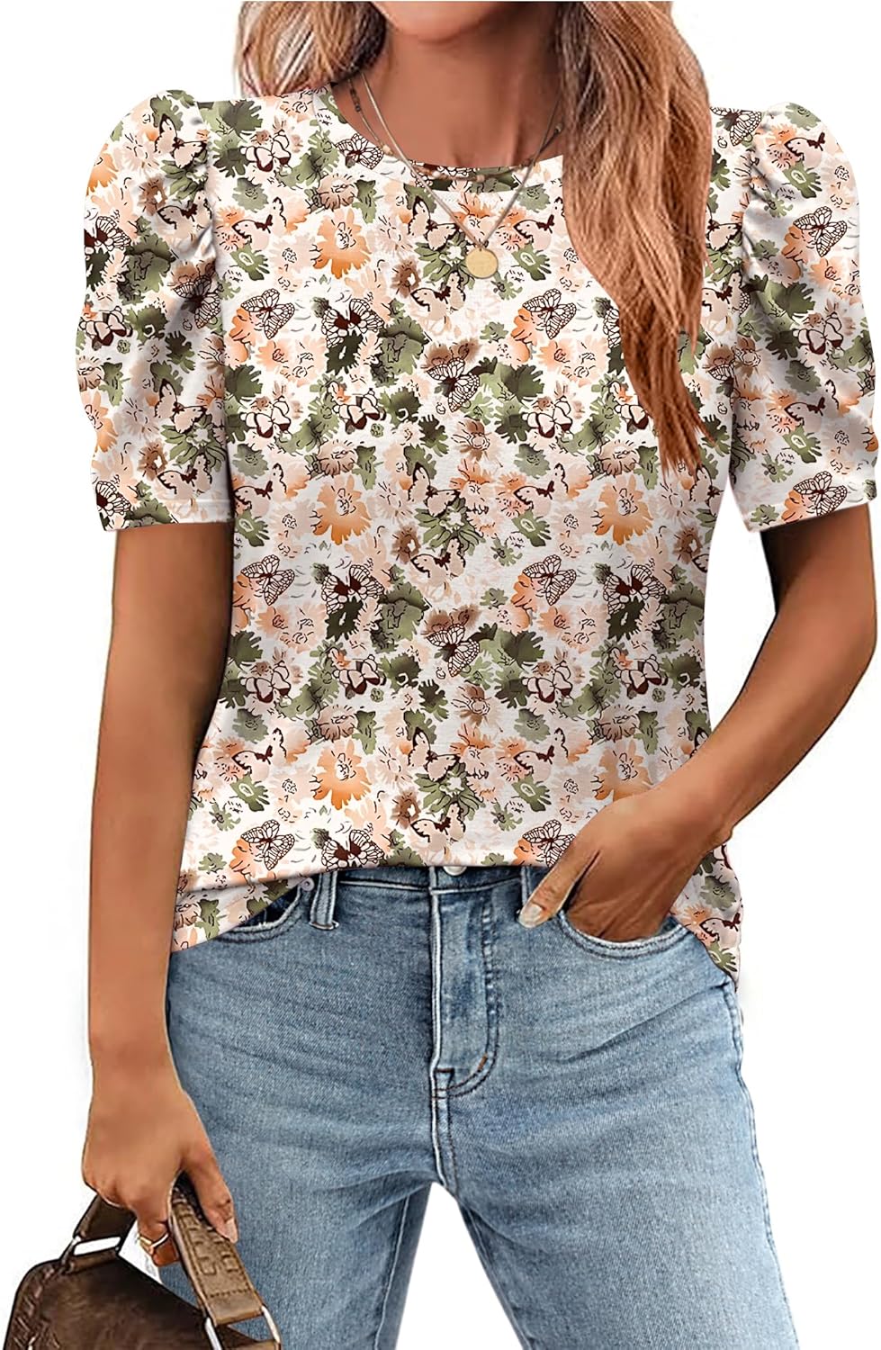 Rosario Blusa Donna a Fiori – Top Manches Bouffantes Linea Ajustée Elegante Estate