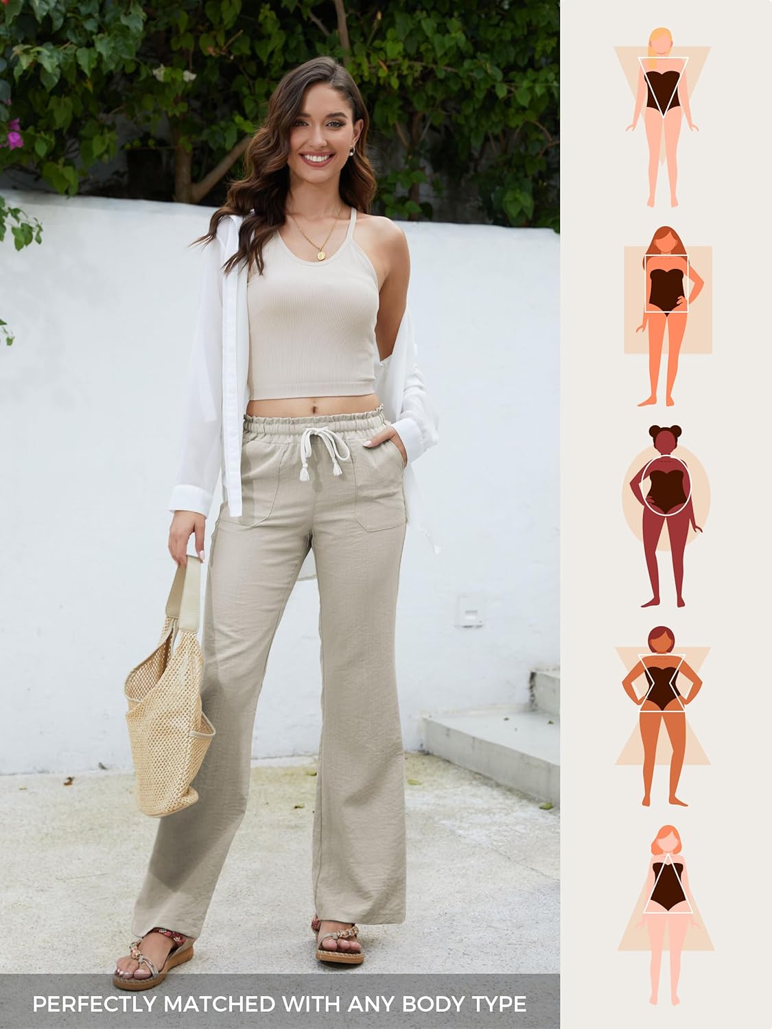 Sassy Pantalone Donna Tall – Palazzo Lin Long Tailles 30-36 & Tasche