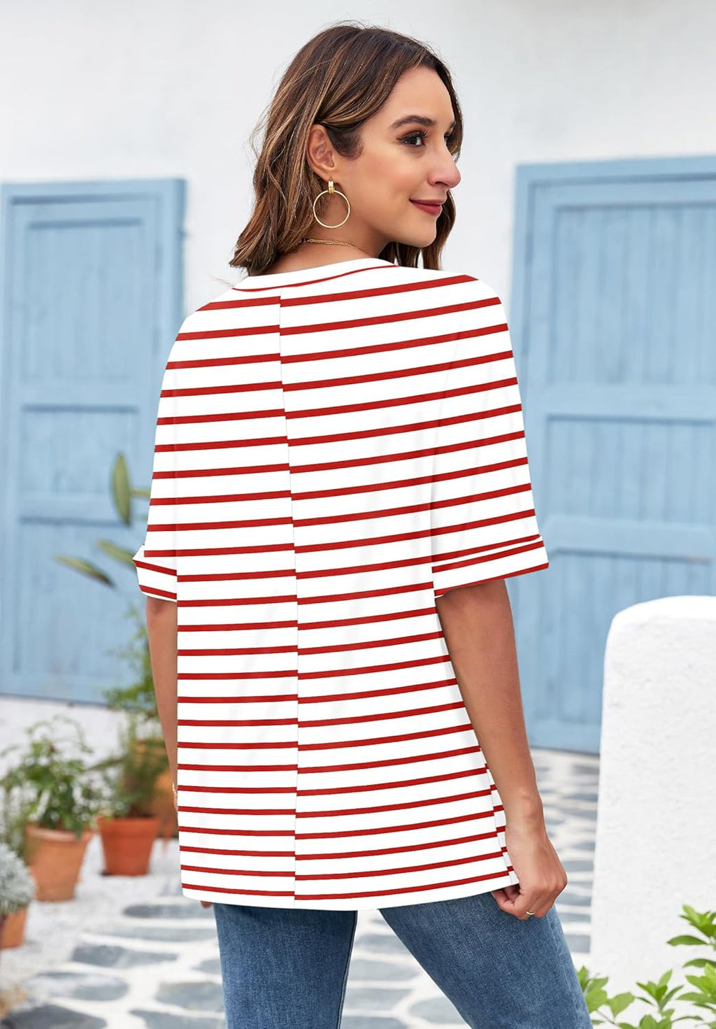 Josefina T-Shirt Donna Oversize – Girocollo, Manches Retroussées, Top Fluida Estate