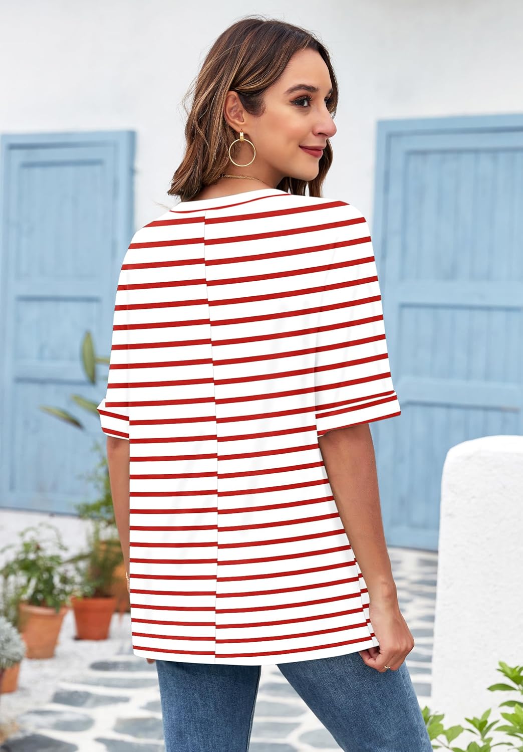 Josefina T-Shirt Donna Oversize – Girocollo, Manches Retroussées, Top Fluida Estate