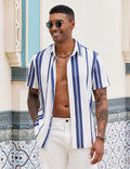 Milan Camicia Uomo – Camicia Rayée Texturée Maniche Corte, Style Estate Casual