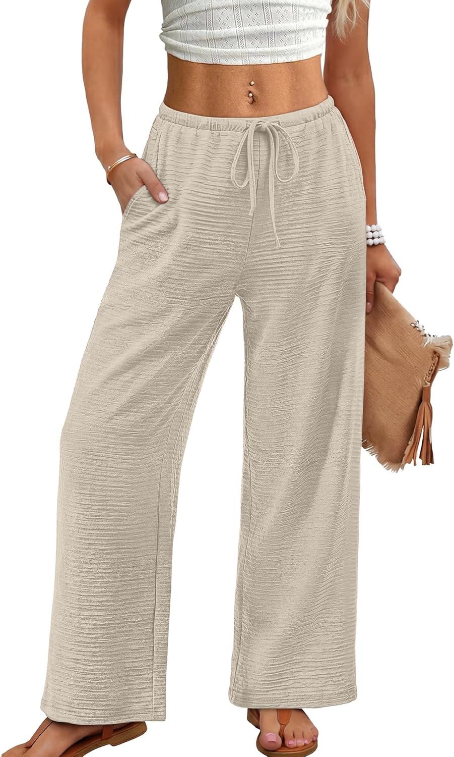 Norleen Pantalone Donna – Palazzo Large Vita Alta Cordon & Tasche Estate