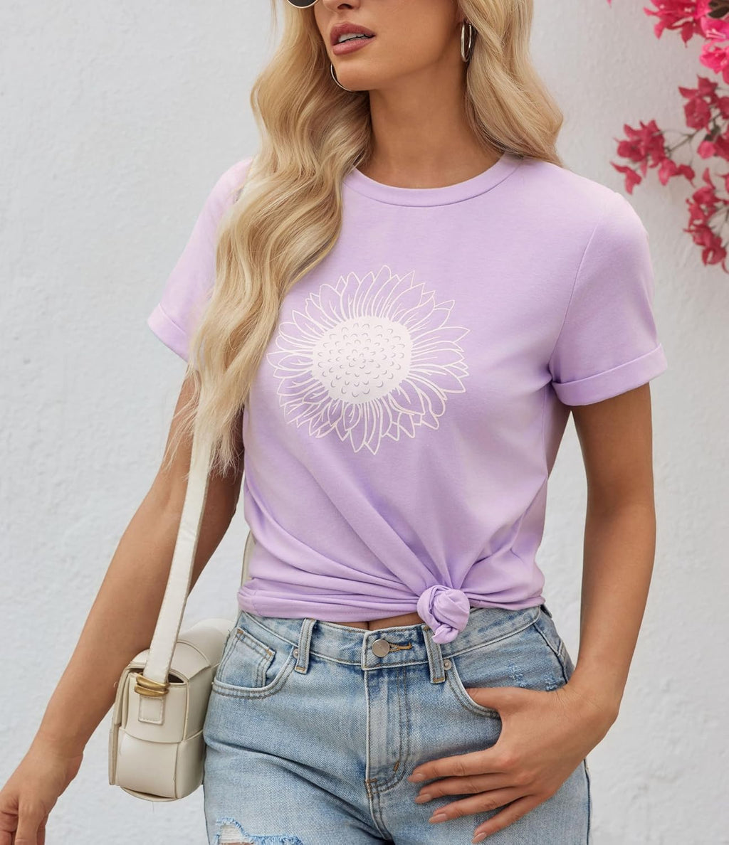 Luna T-Shirt Donna Tournesol – Tee Vintage Stampa Girocollo Maniche Corte Estate