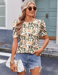 Rosario Blusa Donna a Fiori – Top Manches Bouffantes Linea Ajustée Elegante Estate