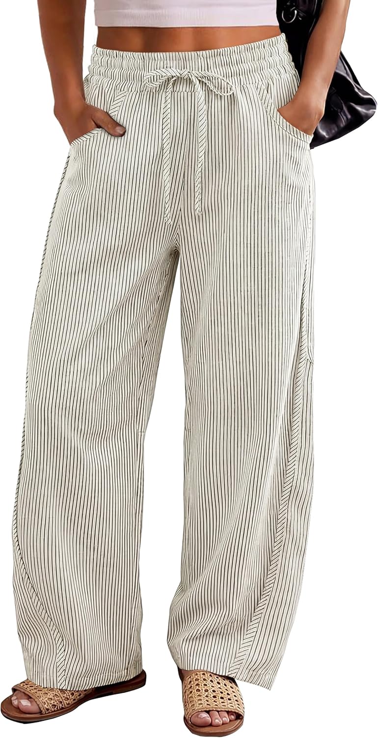 Kim Pantalone Donna Rayé Barrel – Linea Large, Vita Elastica, Style Casual