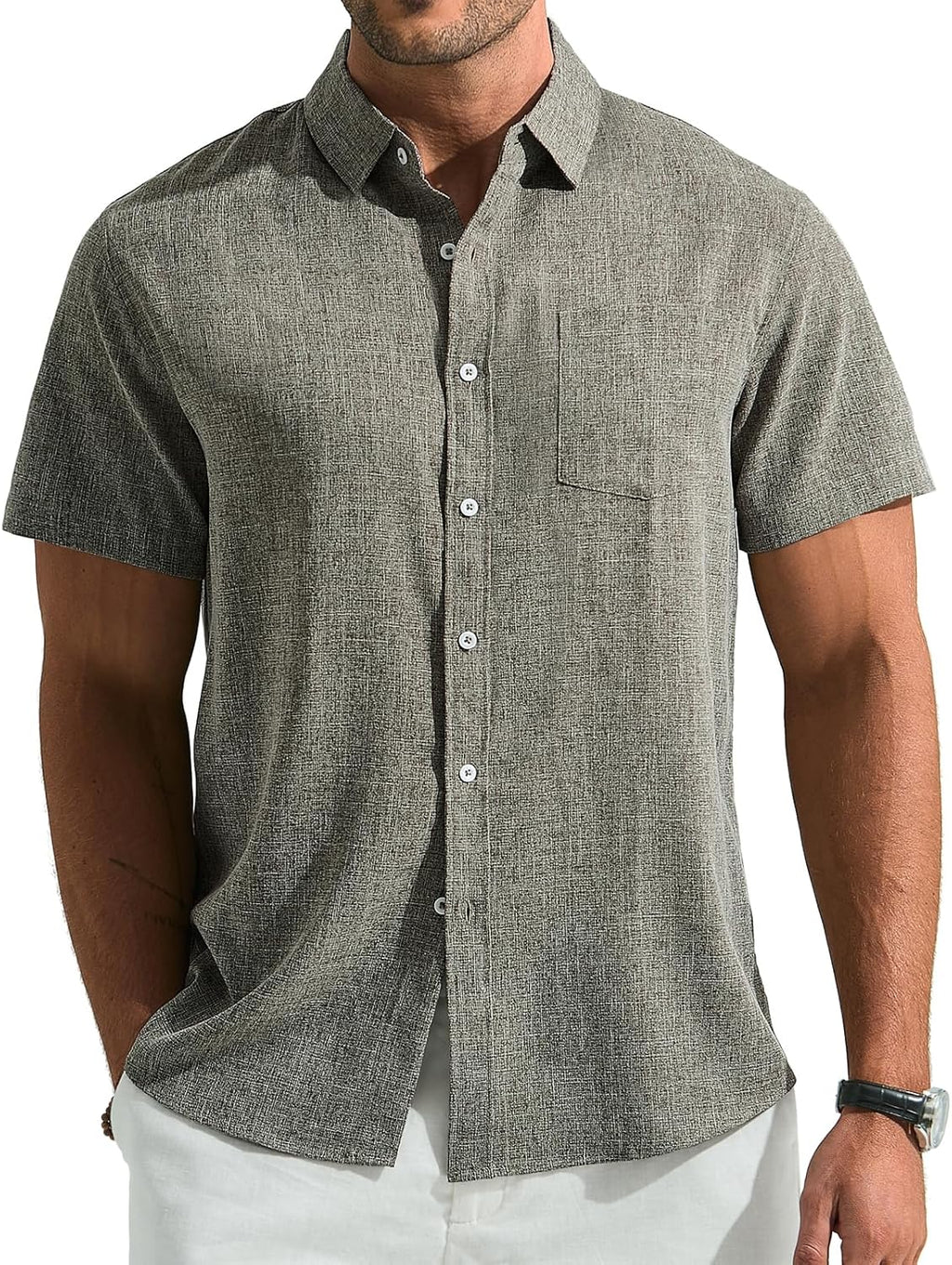 Léo Camicia Uomo – Camicia Lin Maniche Corte, Respirante & Style Estate Casual