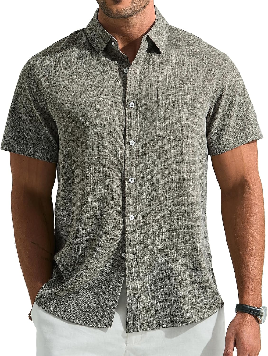 Léo Camicia Uomo – Camicia Lin Maniche Corte, Respirante & Style Estate Casual