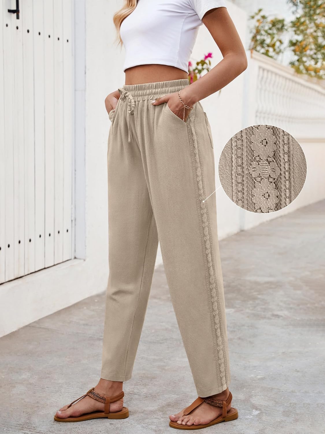 Ysabel Pantalone Donna Lin Capri – Pizzo, Linea Large, Vita Elastica Estate Chic