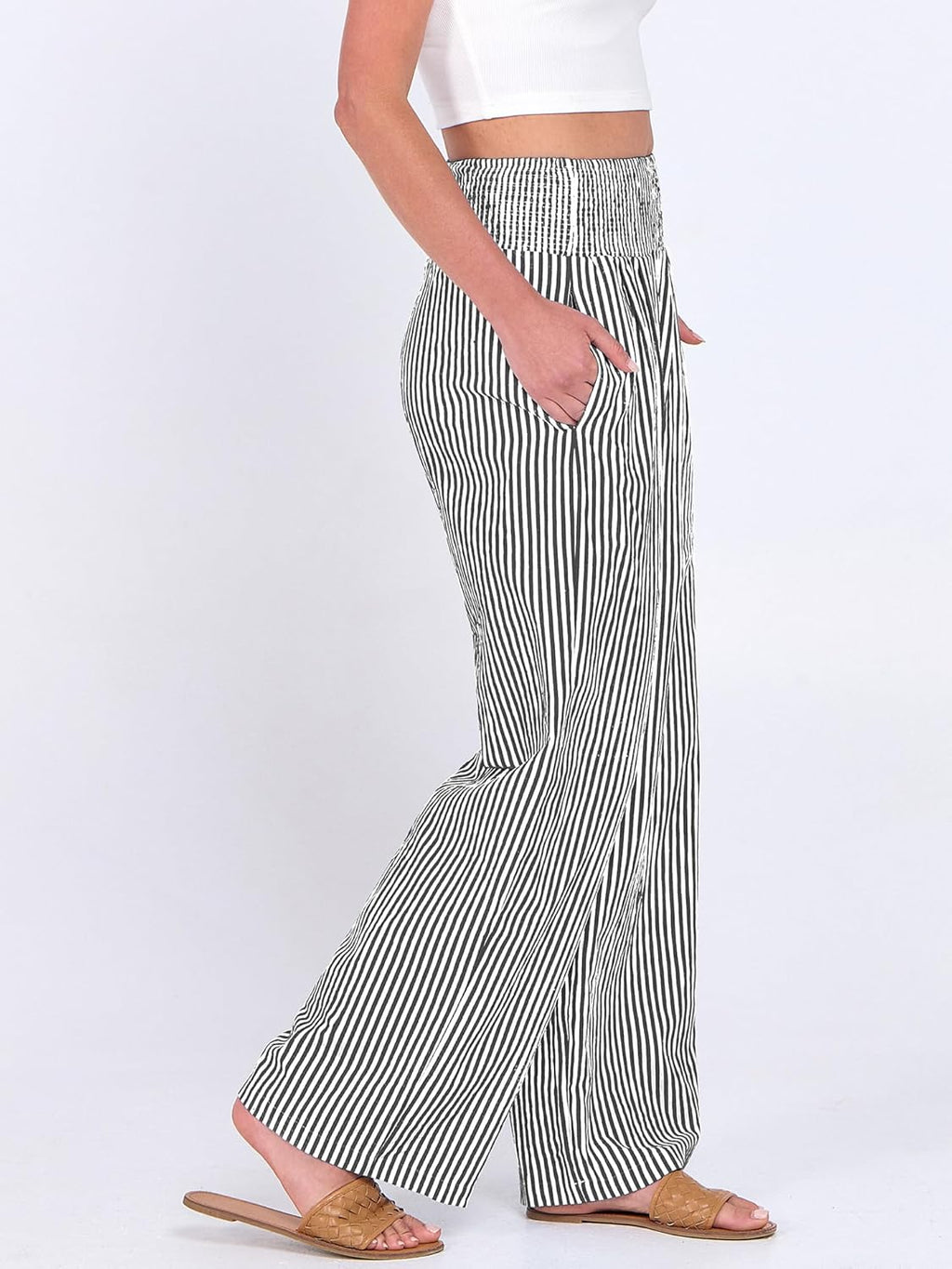 Léah Pantalone Donna – Pantalone Palazzo Rayé Vita Alta & Tasche Estate