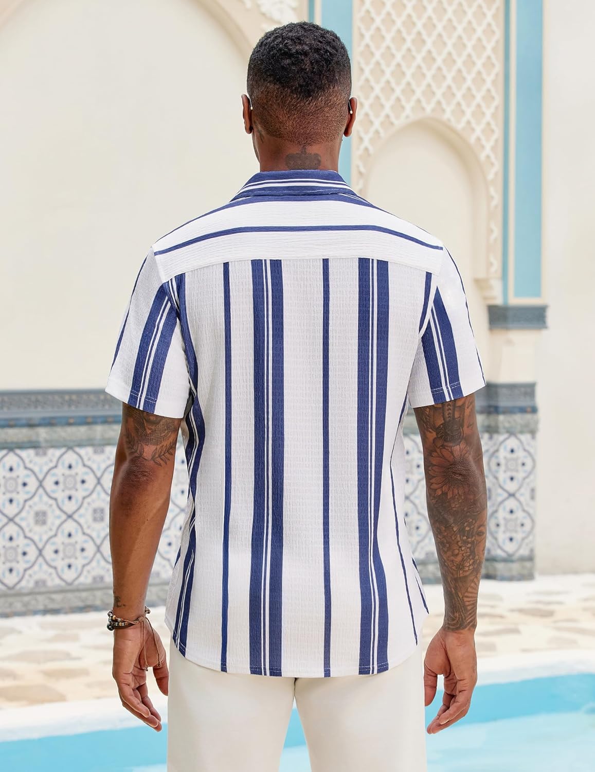 Milan Camicia Uomo – Camicia Rayée Texturée Maniche Corte, Style Estate Casual
