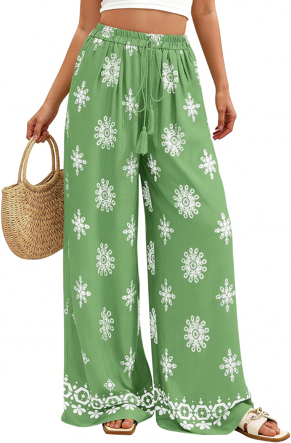 Trixie Pantalone Donna Palazzo a Fiori – Linea Large Fluida, Vita Elastica Estate Boho
