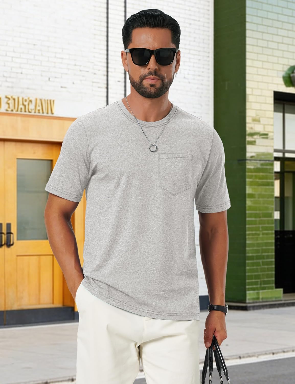 Leonardo T-Shirt Uomo – T-Shirt Cotone Morbido con Poche, Respirant & Casual Estate