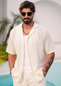 Herbert Camicia Crochet Uomo – Camicia Maglia Ajourée Style Cubain Estate