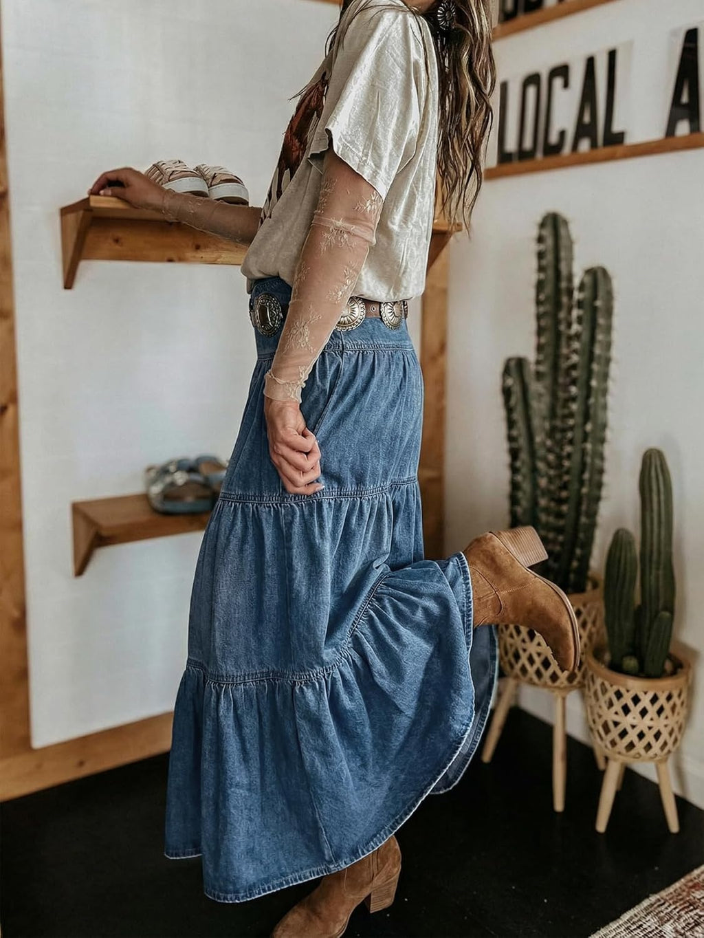Verna Gonna Jeans Donna – Gonna Maxi Denim Vita Alta, Balze & Tasche