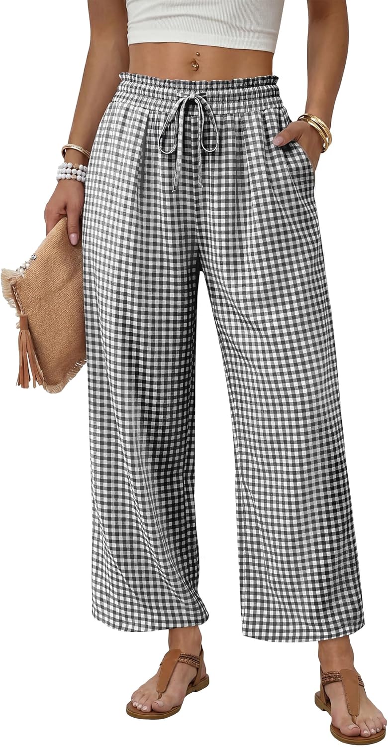 Mindi Pantalone Donna Palazzo – Linea Large Fluida, Vita Elastica Cordon Casual Chic