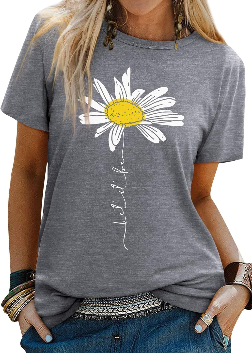 Lily T-Shirt Donna Daisy – Top Stampa “Let It Be” Girocollo Maniche Corte Estate