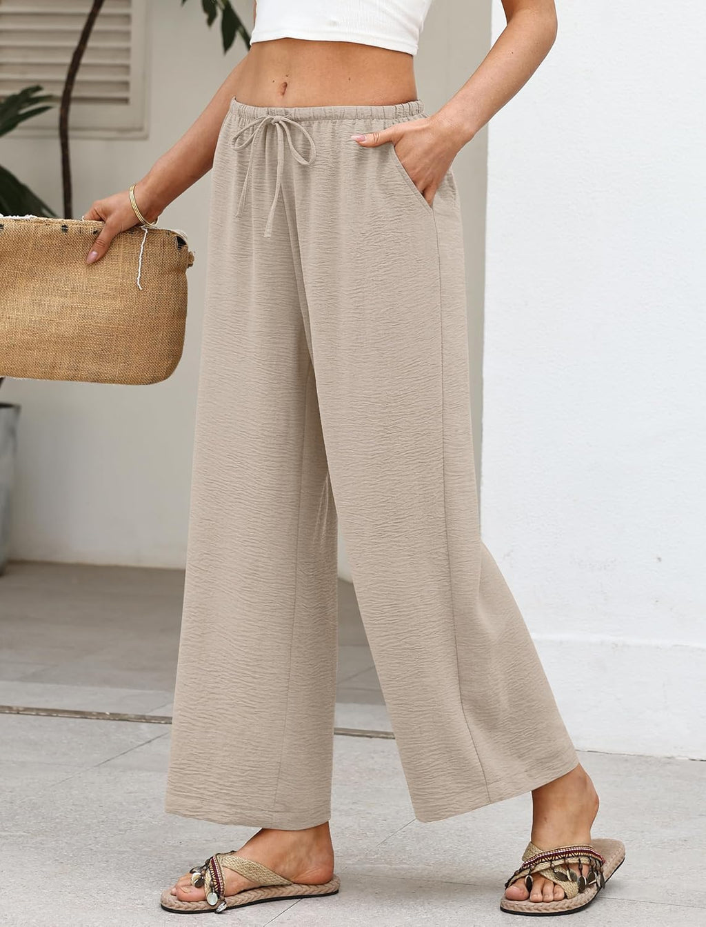 Zoé Pantalone Donna – Pantalone Palazzo Large Vita Elastica & Tasche Estate
