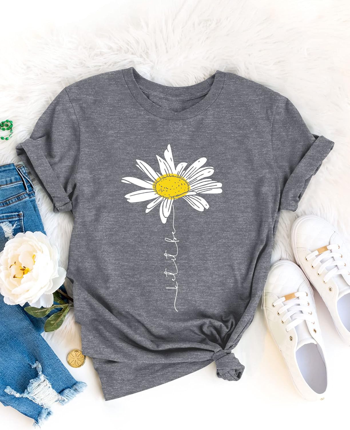 Lily T-Shirt Donna Daisy – Top Stampa “Let It Be” Girocollo Maniche Corte Estate