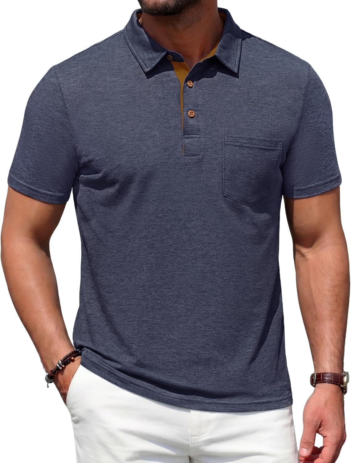 Renato Polo Uomo – Polo Cotone Leggero, Col Contrasté & Poche Casual Chic