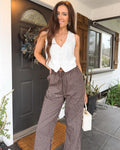 Julie Pantalone Donna Rayé Lin – Linea Large, Vita Alta Elastica Estate Chic