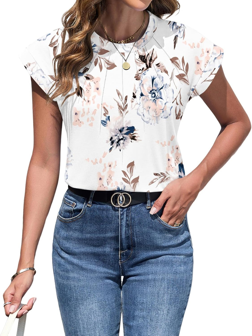 Lima Top Donna Girocollo – Manches Cap, Plissettato Elegante, Linea Fluida Estate