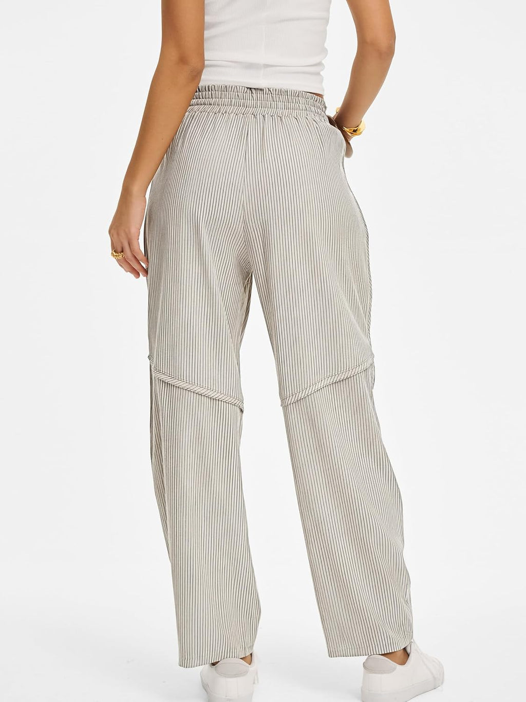 Kim Pantalone Donna Rayé Barrel – Linea Large, Vita Elastica, Style Casual