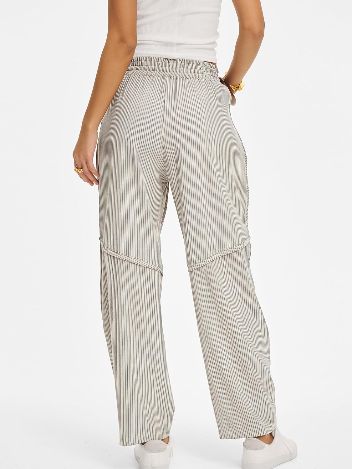 Kim Pantalone Donna Rayé Barrel – Linea Large, Vita Elastica, Style Casual