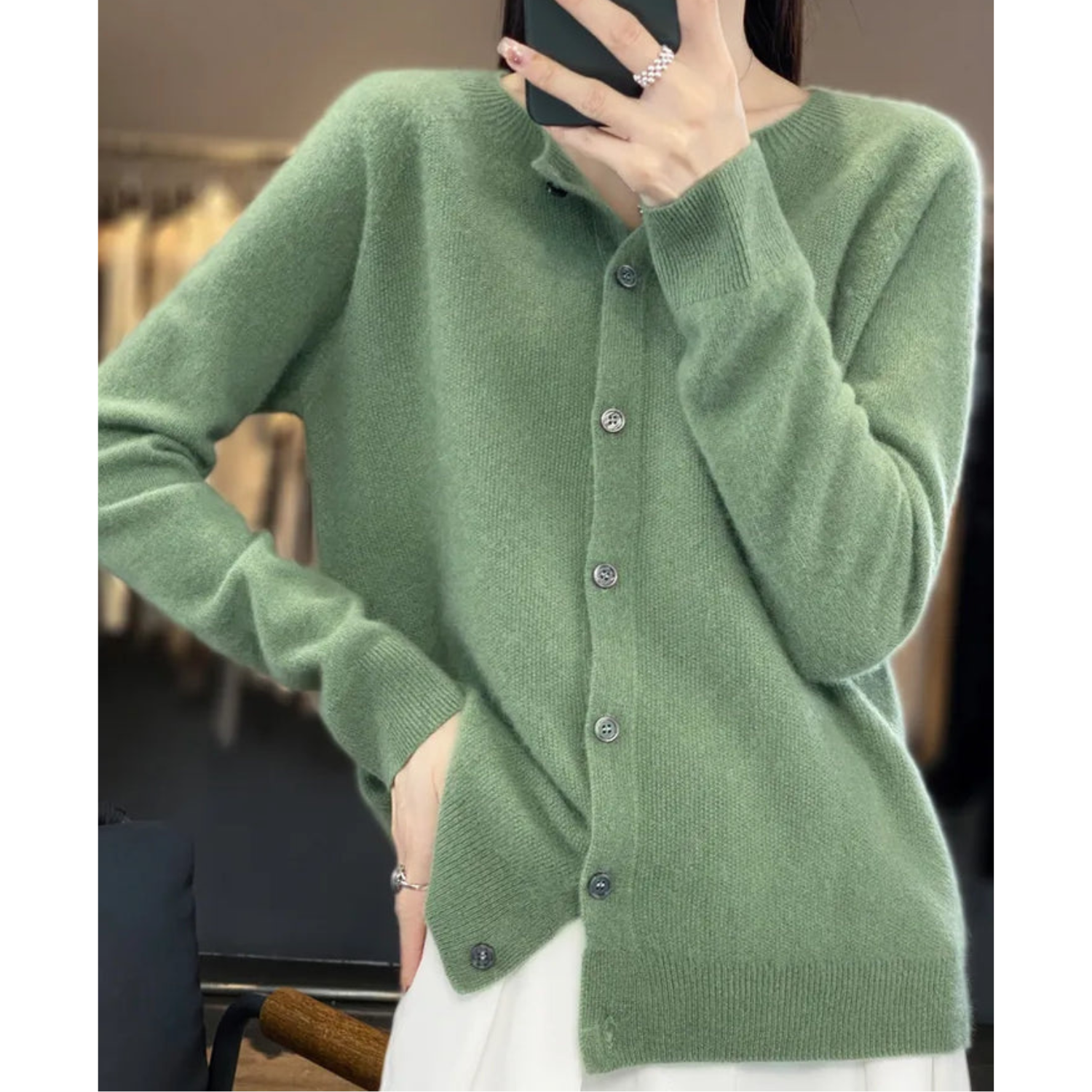 Mercy Cardigan Donna – Cardigan Elegante in Lana Mérinos & Cachemire Morbido a Girocollo
