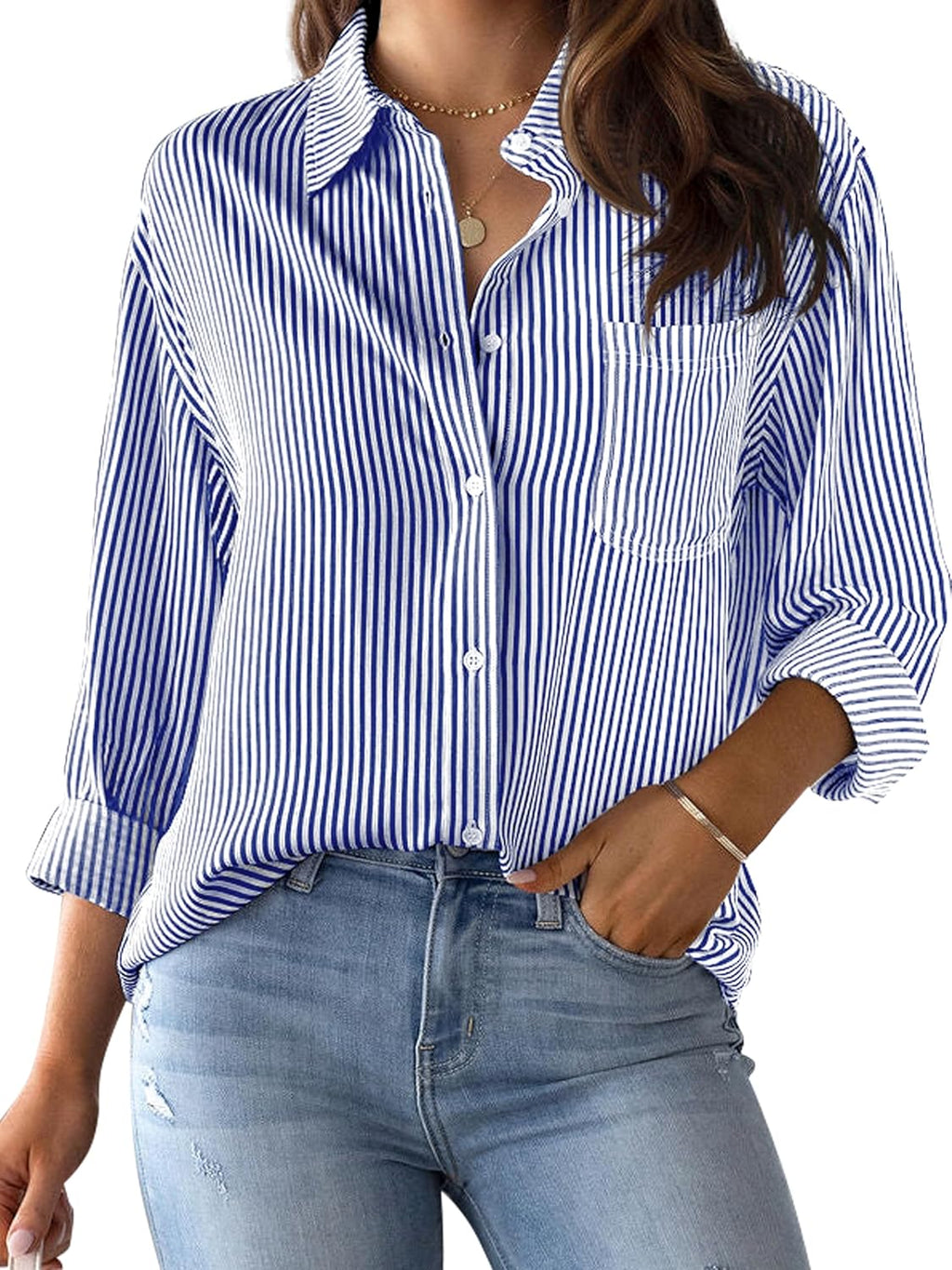 Nicole Camicia Donna Rayée – Linea Classique, Maniche Lunghe, Sans Plis Chic