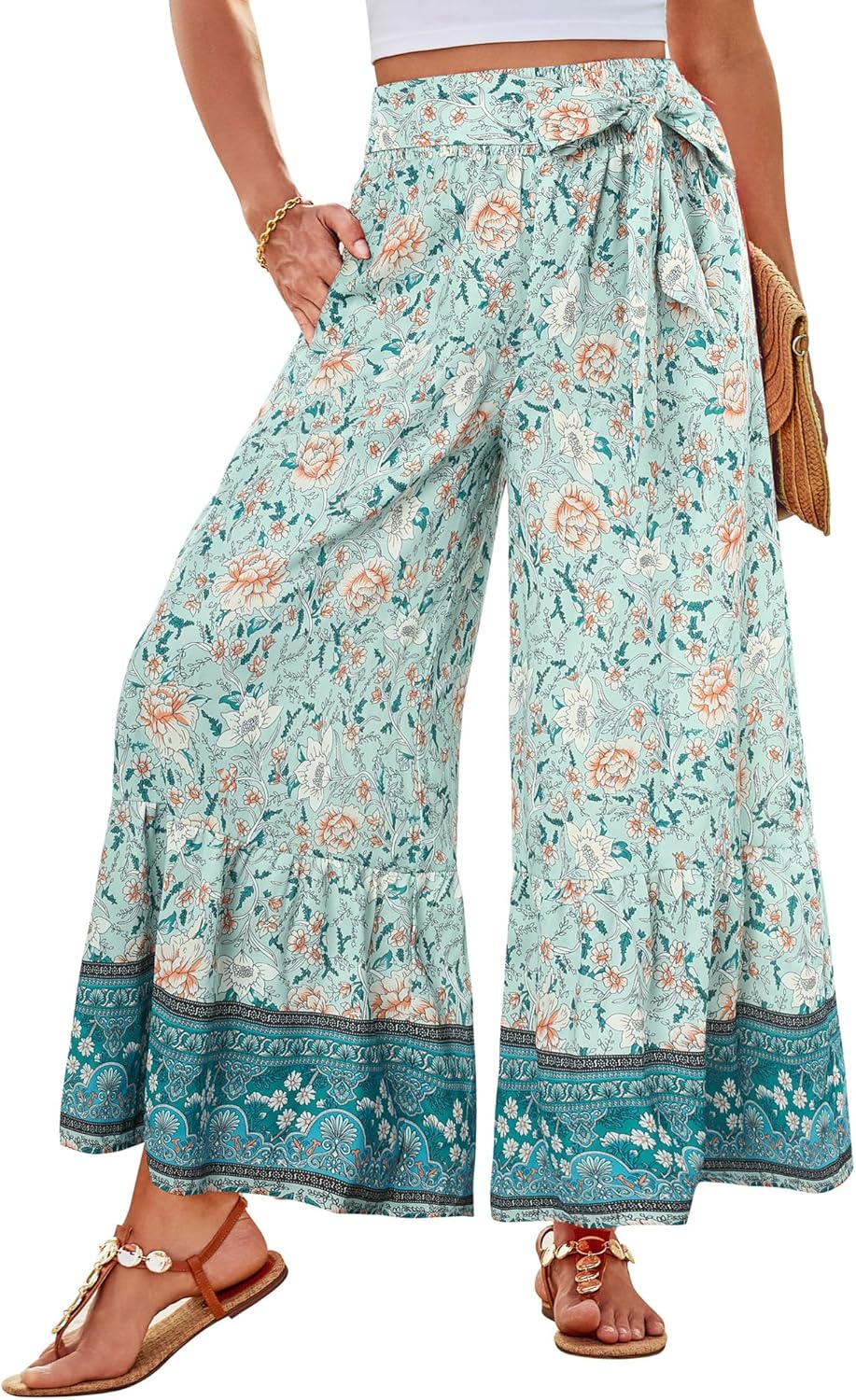 Zainab Pantalone Donna Palazzo Bohémien – Linea Large Fluida, Vita Alta Elastica Estate