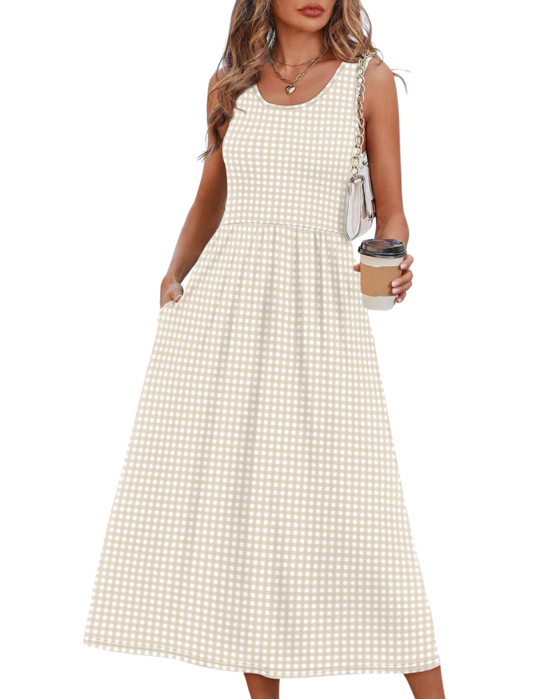 Jensy Abito Midi Donna – Abito a Trapezio Fluida con Tasche, Taille Empire & Linea Elegante Estate