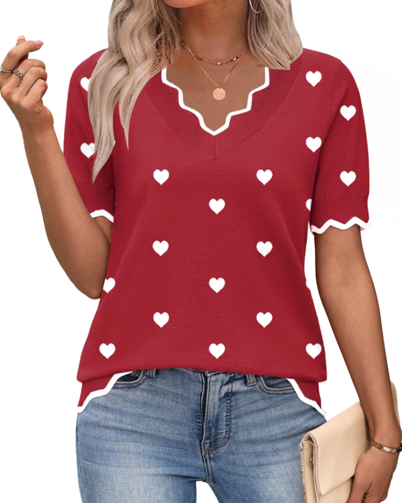 Amirah Top Donna – Maglione Leggero Maniche Corte Scollo a V Elegante Business Casual