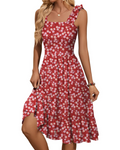 Armenia Abito Midi Donna – Abito Estate Scollo Quadrato a Bretella Elastiche, Linea a Trapezio Fluida con Balze