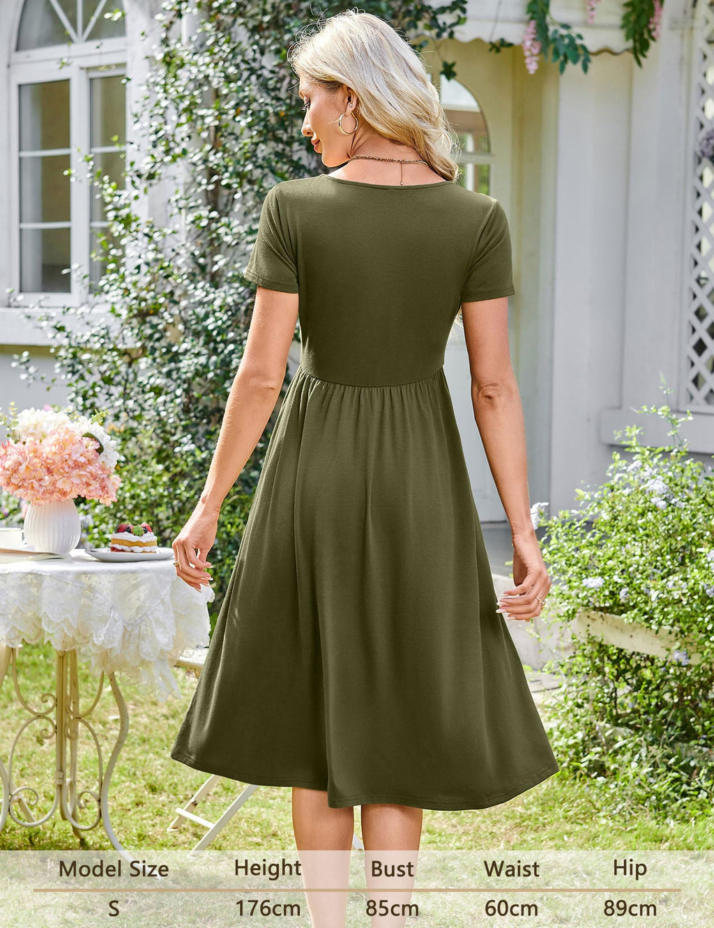 Maloi Abito Donna – Girocollo, Linea a Trapezio Midi & Vita Elastica con Tasche Estate
