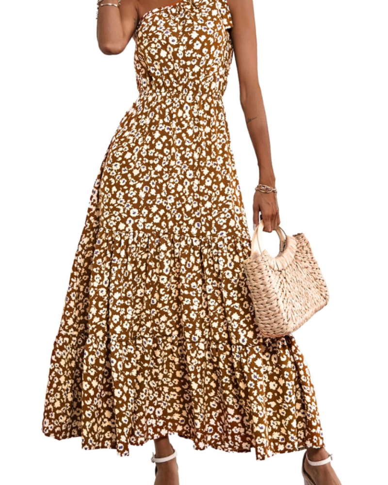 Avira Abito Donna – Abito Maxi Asymétrique a Fiori One Shoulder, Linea Fluida Bohémien Estate
