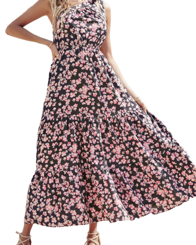 Avira Abito Donna – Abito Maxi Asymétrique a Fiori One Shoulder, Linea Fluida Bohémien Estate