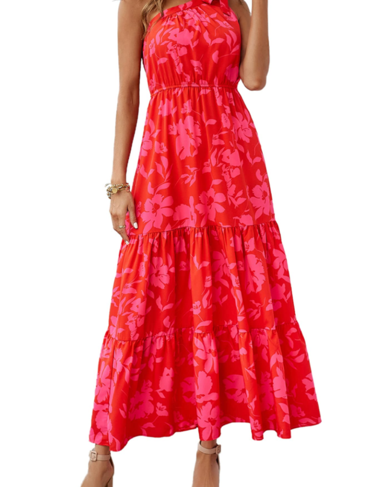 Avira Abito Donna – Abito Maxi Asymétrique a Fiori One Shoulder, Linea Fluida Bohémien Estate